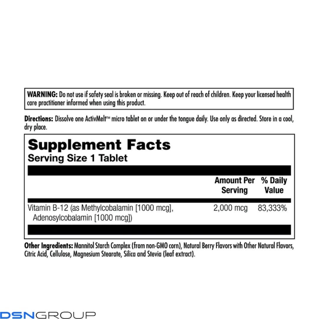 B-12 Methylcobalamin and Adenosylcobalamin 2000mcg - 60 tabs