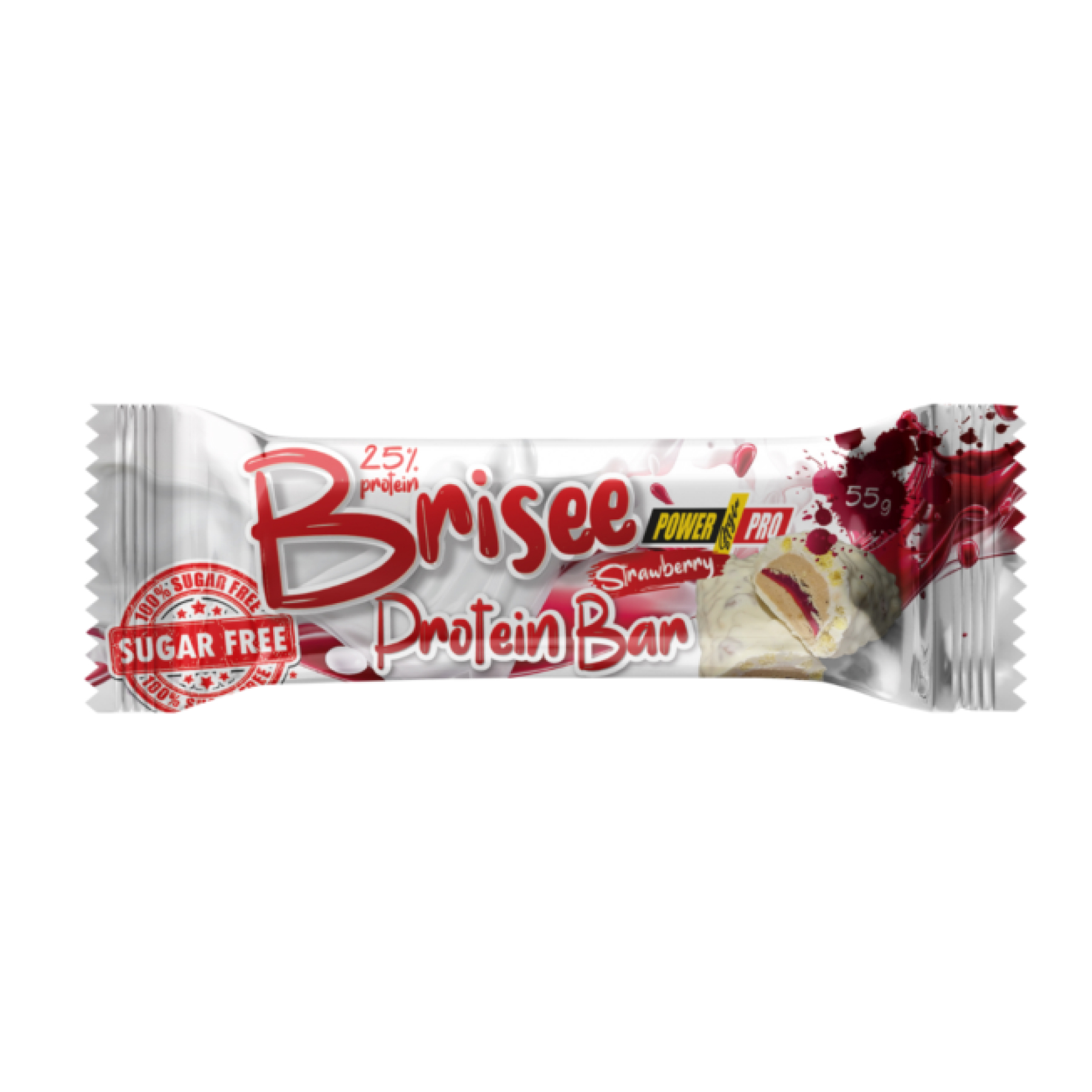 Протеїновий батончик Brisee 25% протеїну зі смаком полуниці, 20 шт × 55 г