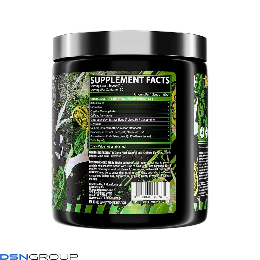 Outrage High‑Stim Pre‑Workout - 30 servings Lemon Lime