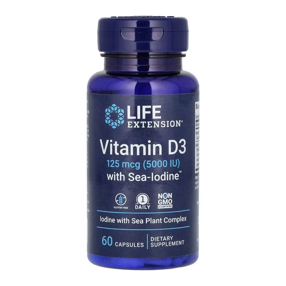 Vit D3 with Sea-Iodine&trade; 125 mcg (5000 IU) - 60 caps (Повреждена банка)