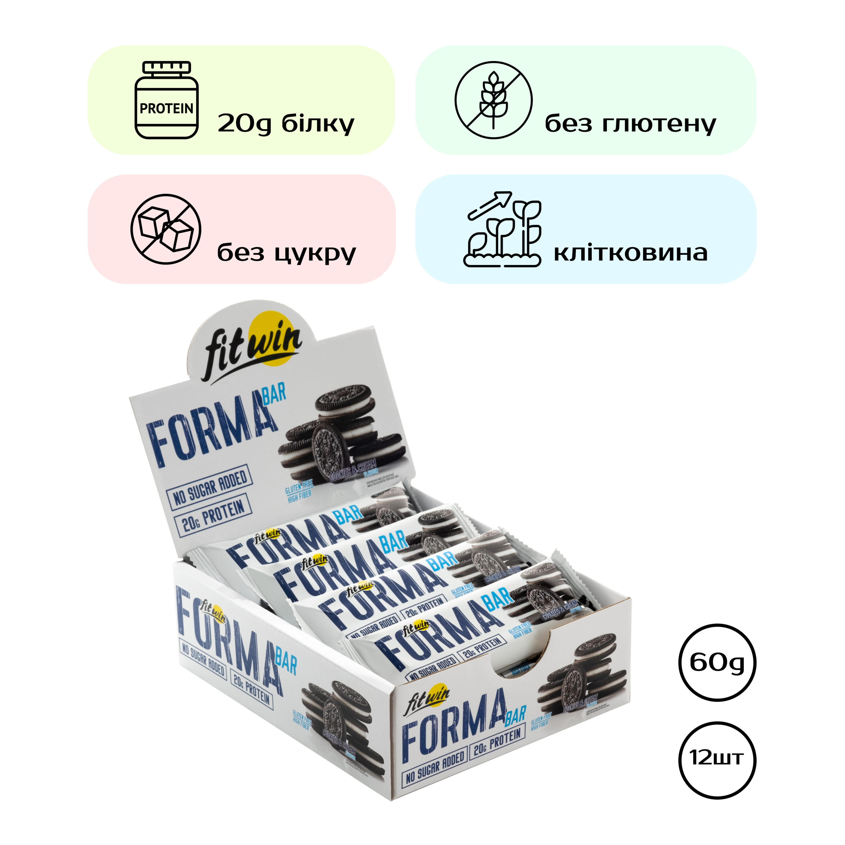 Протеїнові батончики FormaBar Cookies and Cream, 12 шт по 60 г