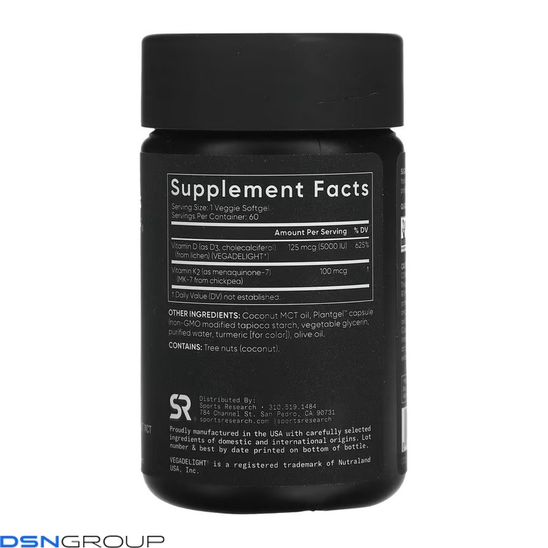 Vegan D3 5000iu + Vitamin K2 100mcg - 60 softgels