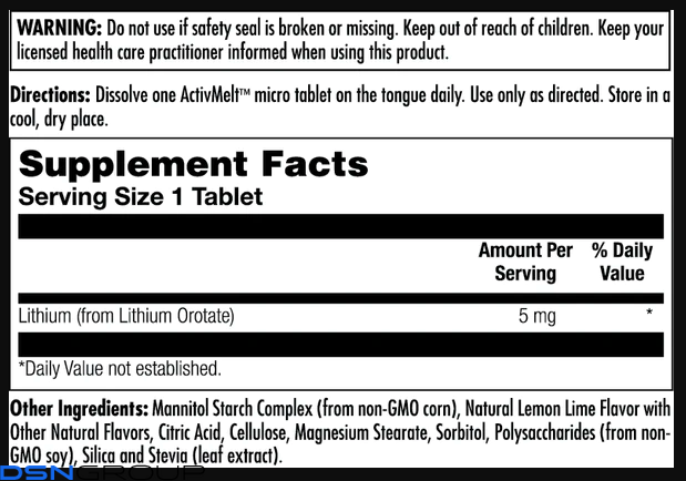 Lithium Orotate 5mg - 90 tabs Lemon Lime