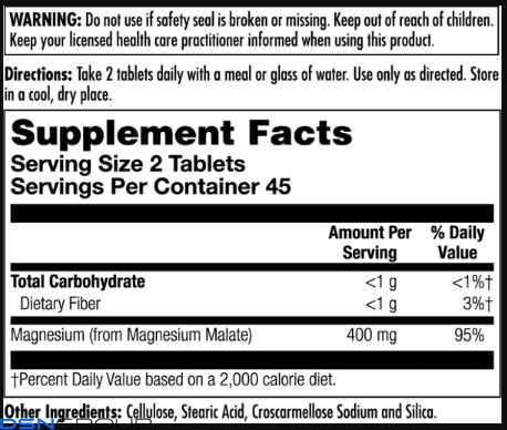 Magnesium Malate 400mg - 90 tabs (Повреждена банка)