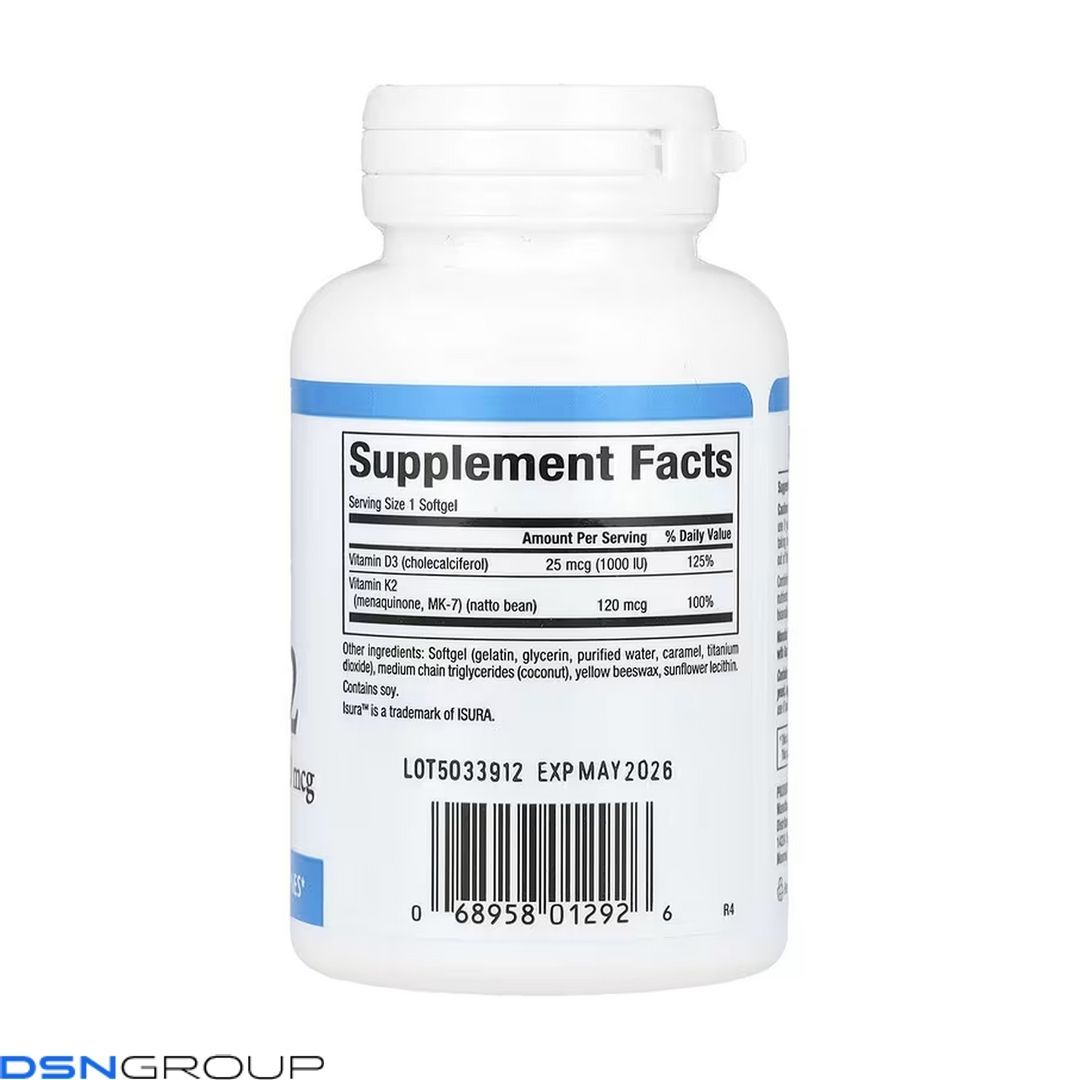 Vitamin D3 & K2 25 mcg (1000 IU) & 120 mcg - 60 softgels