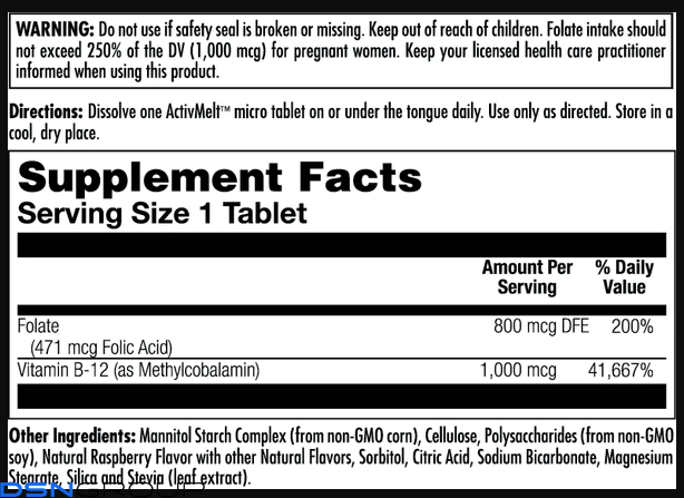 Folic Acid Methyl B-12 800mcg - 60 tabs Raspberry
