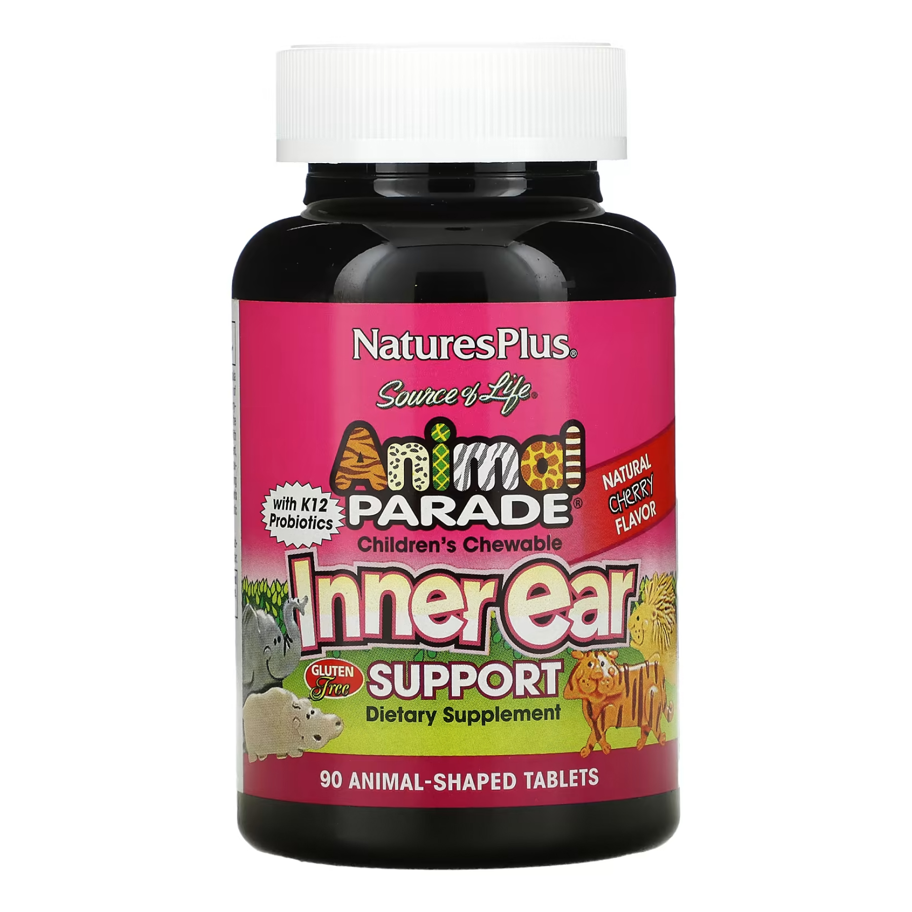 Nature's Plus Animal Parade Kids Inner Ear Support, дитячі жувальні таблетки з пробіотиком K12, 90 шт