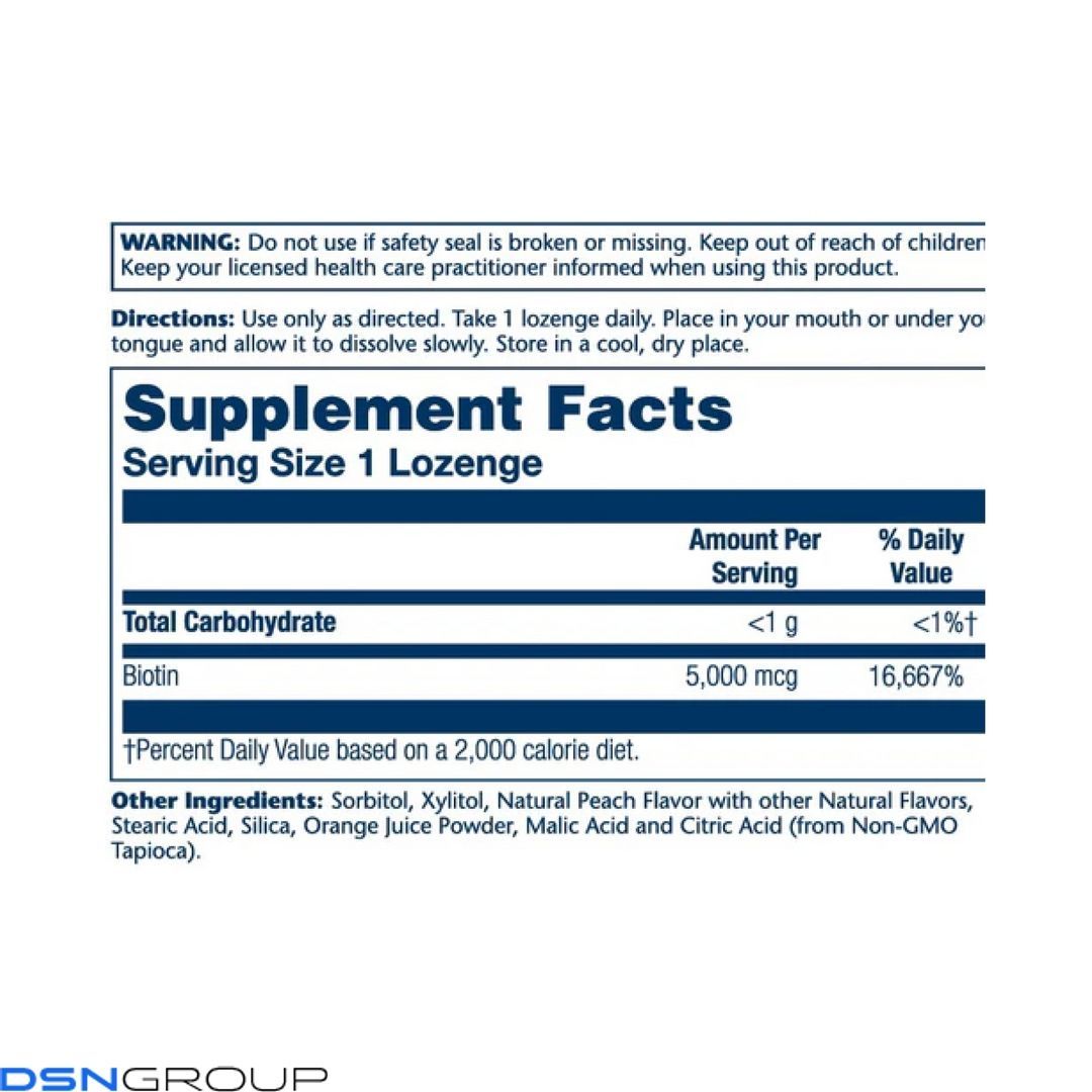 Biotin 5000mcg - 60 Lozenges Natural Peach, Strawberry, Banana