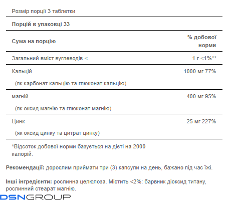 Calcium Magnesium Zinc - 100caps (Повреждена крышка)