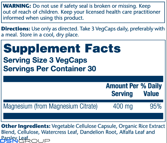 Magnesium Citrate 400mg - 90 vcaps (Пошкоджена банка)