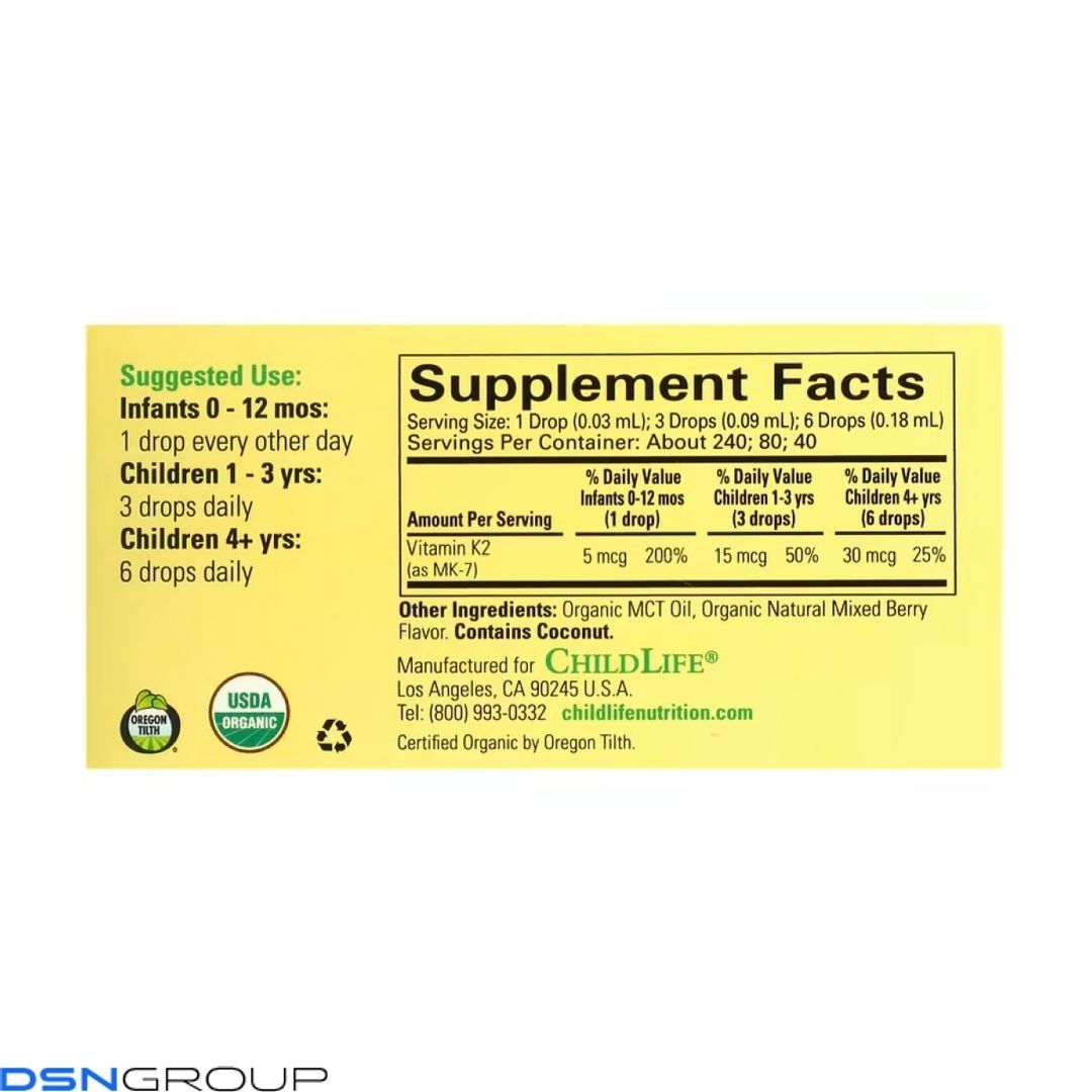 Organic Vitamin K2 Liquid - 7.5ml Natural Berry