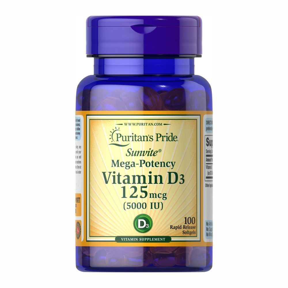 Vitamin D-3 125mcg (5000 IU) Sunvite Mega Potency - 100 tabs (Повреждена банка)