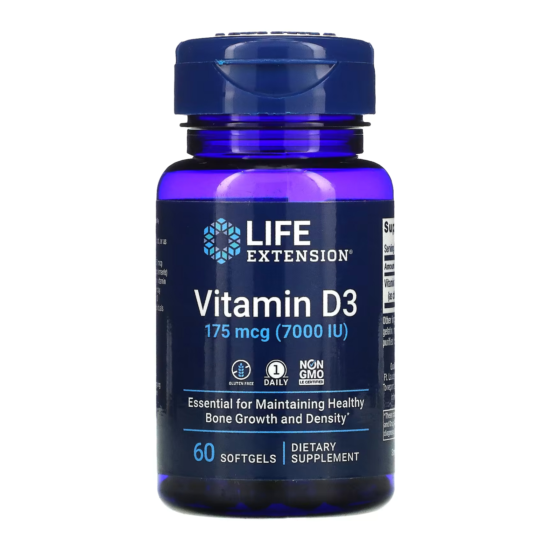 Вітамін D3 175 мкг (7000 МО) — 60 м'яких капсул Life Extension