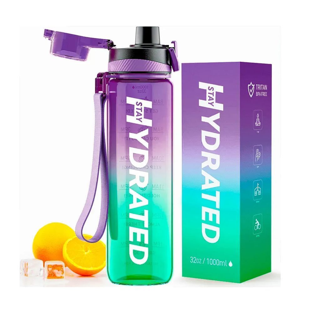 Hydrated Water Bottle - 1000ml Tritan Green Purple (Повреждена упаковка)