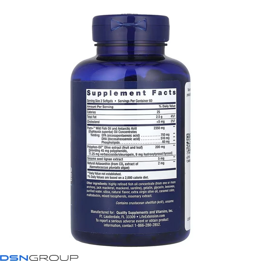 Super Omega-3 Plus EPA/DHA Fish Oil, Sesame Lignans, Olive Extract, Krill & Astaxanthin - 120 softgels