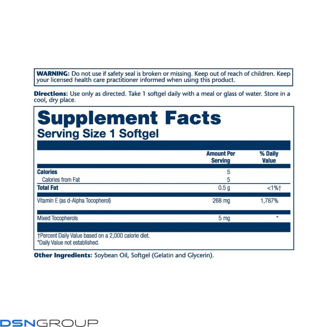 Vitamin E d-Alpha Tocopherol 268mg - 50 softgels