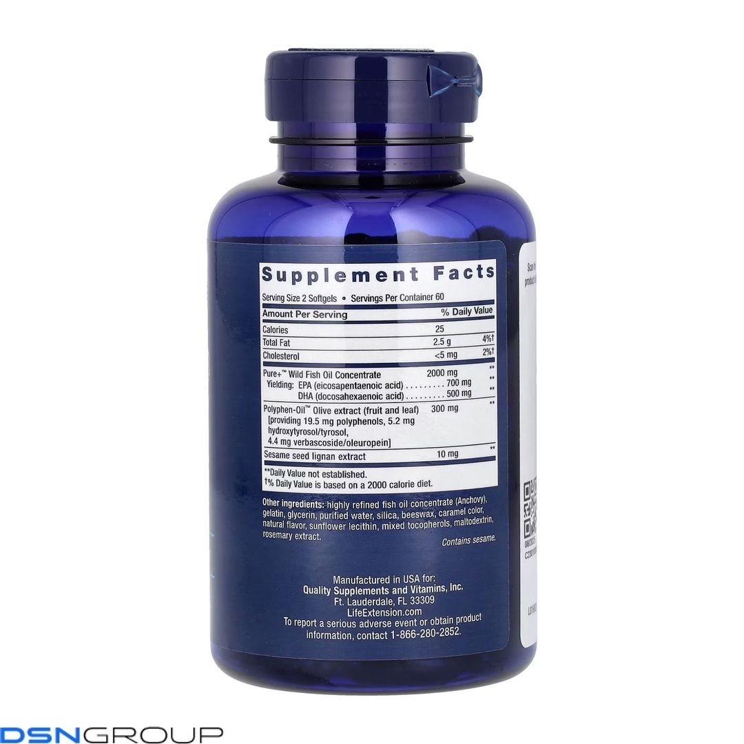 Super Omega-3 EPA/DHA Fish Oil Sesame Lignans & Olive Extract - 120 softgels