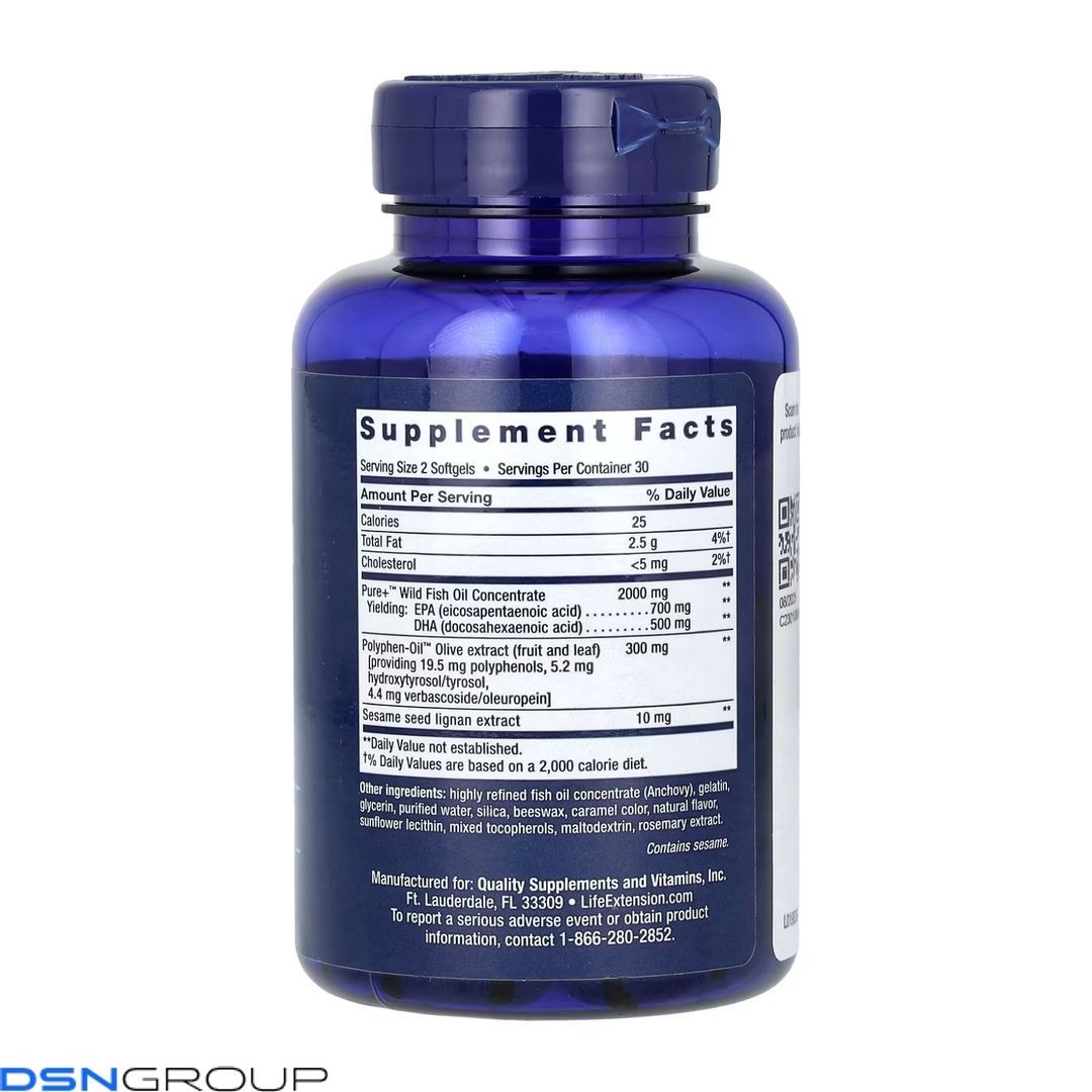 Super Omega-3 EPA/DHA Fish Oil Sesame Lignans & Olive Extract	- 60 softgels