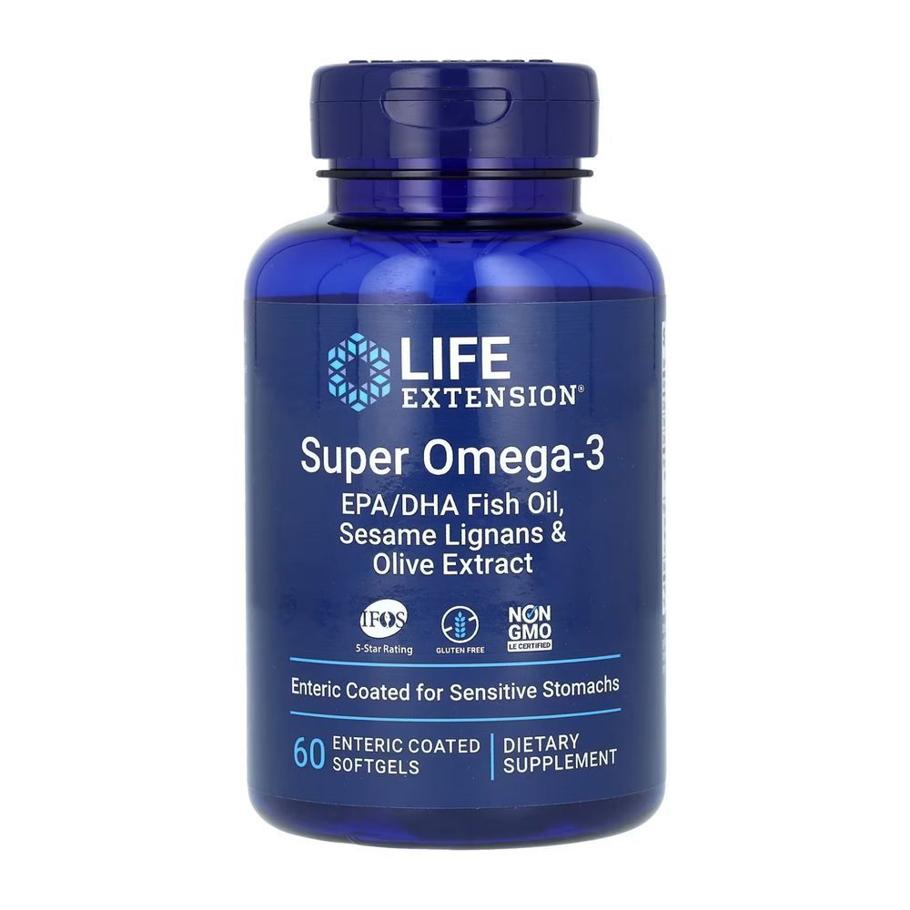 Super Omega-3 EPA/DHA Fish Oil Sesame Lignans & Olive Extract Enteric Coated - 60 softgels
