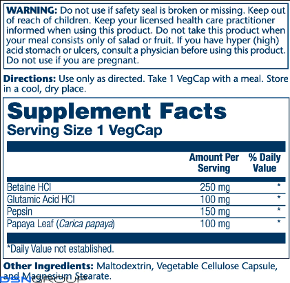 Betaine HCl 250mg - 180 vcaps (Пошкоджена етикетка)