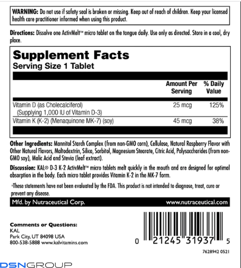 D3 & K2 25mcg - 60 tabs Raspberry (До 02.27)