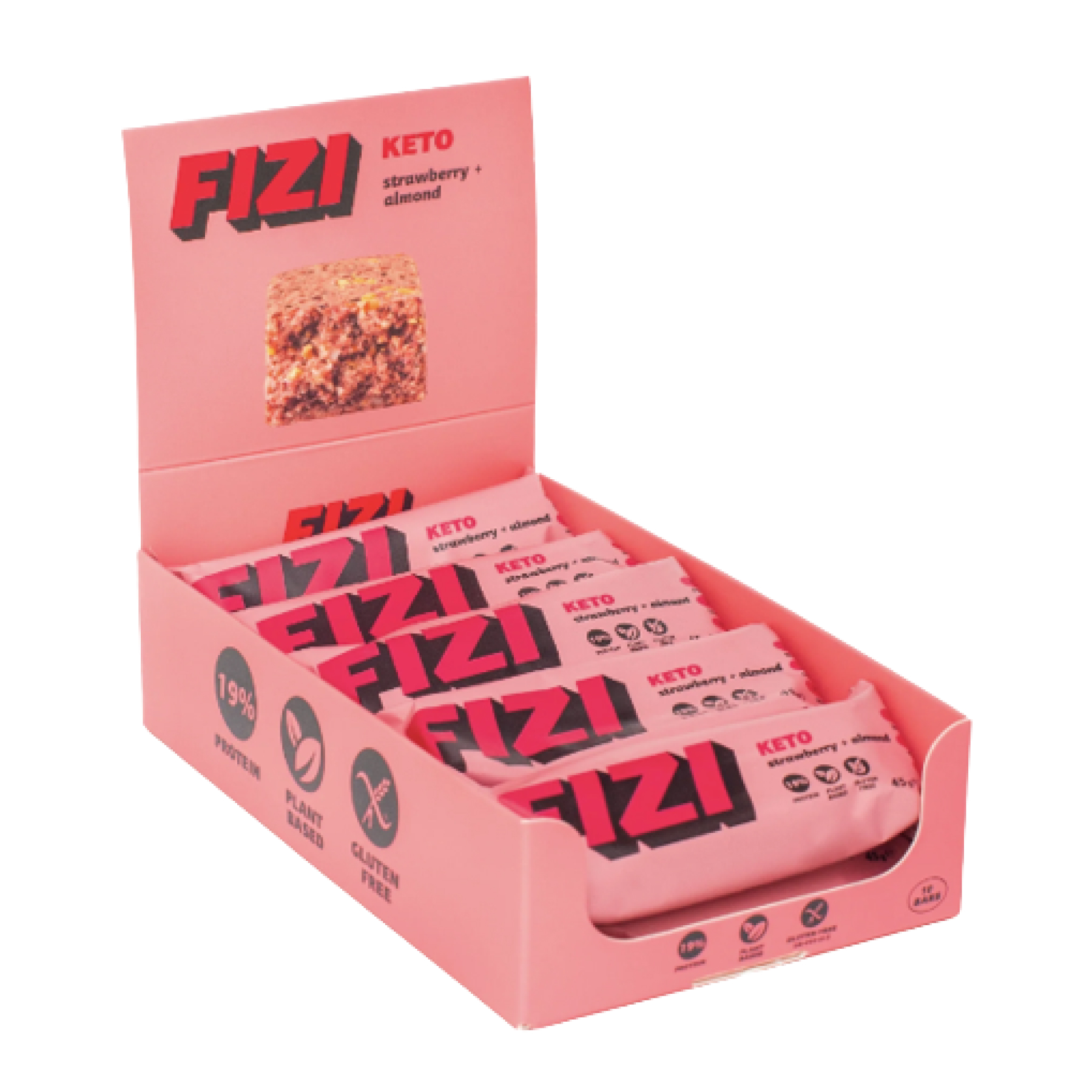 Кето-батончик FIZI Keto Protein з полуницею та мигдалем, 10 × 45 г