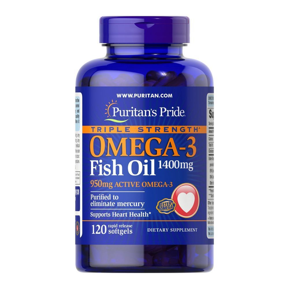 Triple Strength Omega-3 Fish Oil 1400 mg (950 mg Active Omega-3) - 120 softgels (Повреждена банка)