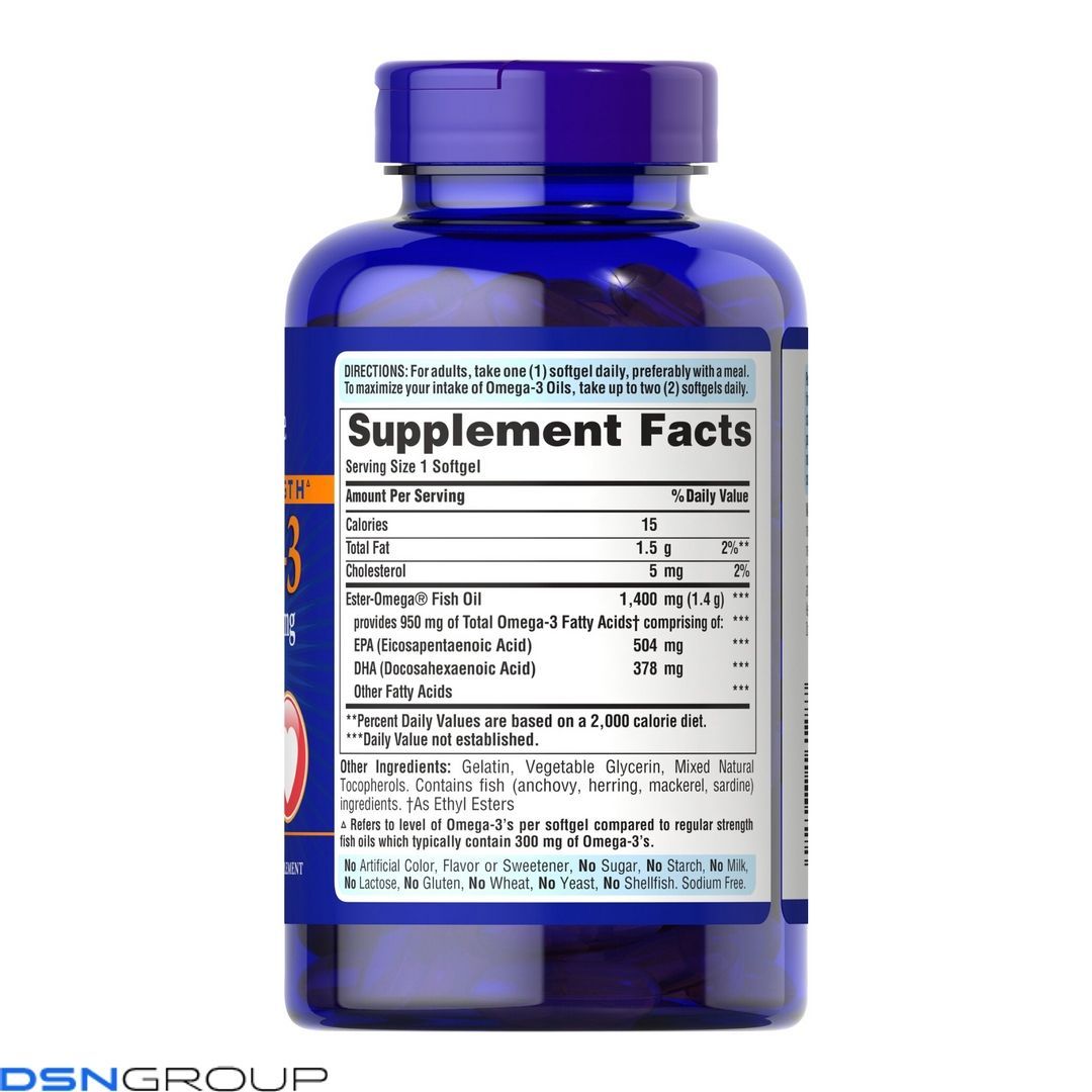 Triple Strength Omega-3 Fish Oil 1400 mg (950 mg Active Omega-3) - 120 softgels (Повреждена банка)