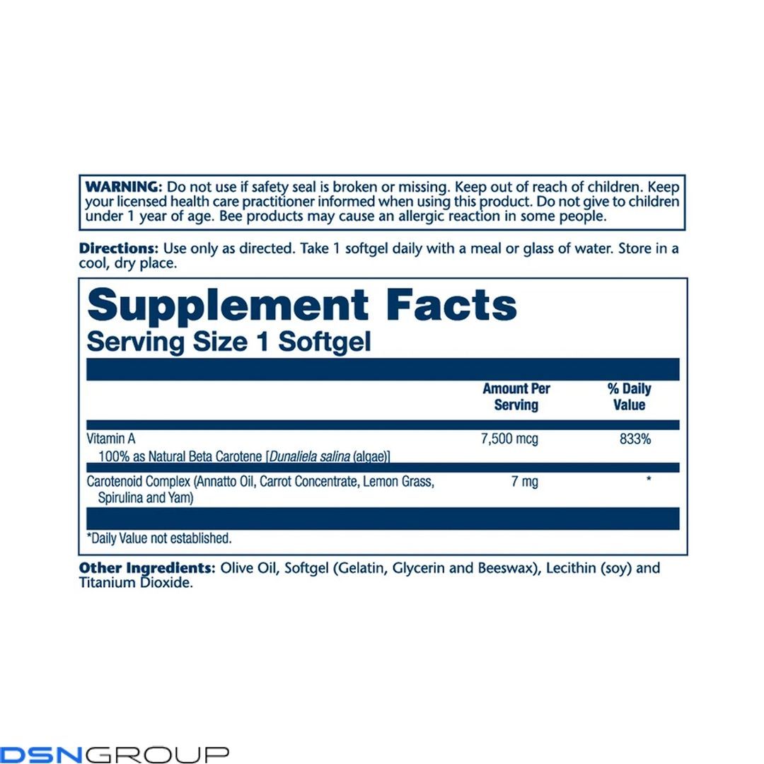 Food Carotene, Vitamin A As Beta Carotene 7500mcg - 50 softgels