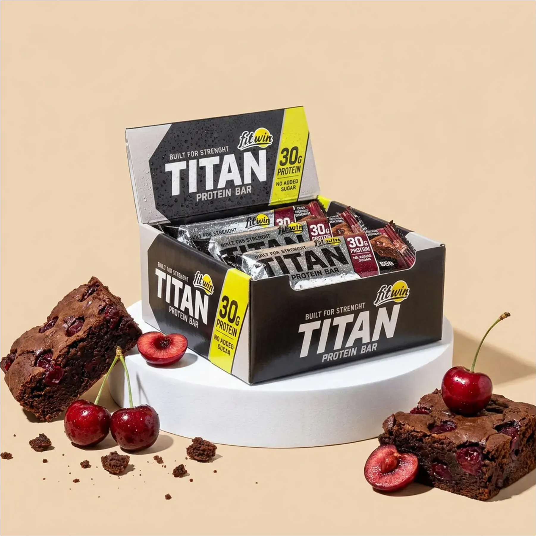 Протеїновий батончик Titan Bar FitWin, вишня-брауні, 9 шт по 85 г