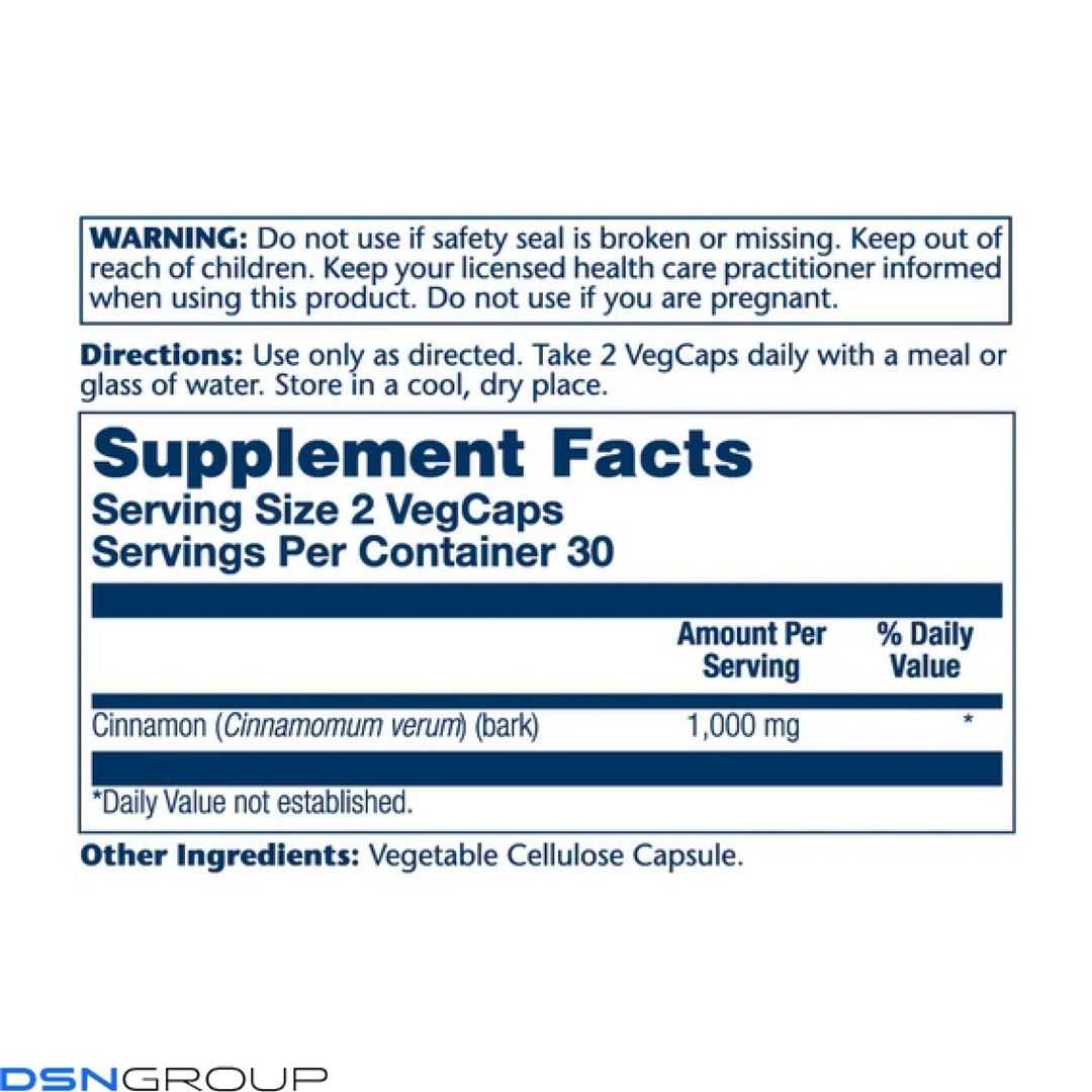 Cinnamon Bark 1000mg (2 serv. of 500mg) - 60 vcaps