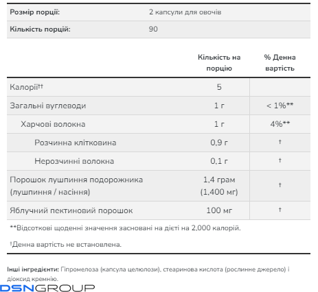 Psyllium Husk 700mg+Pectin - 180 vcaps