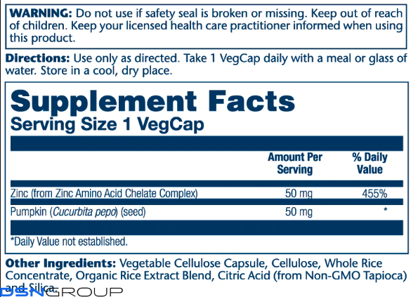 Zinc 50mg - 100 vcaps 2022-10-1028 фото Zinc 50mg - 100 vcaps