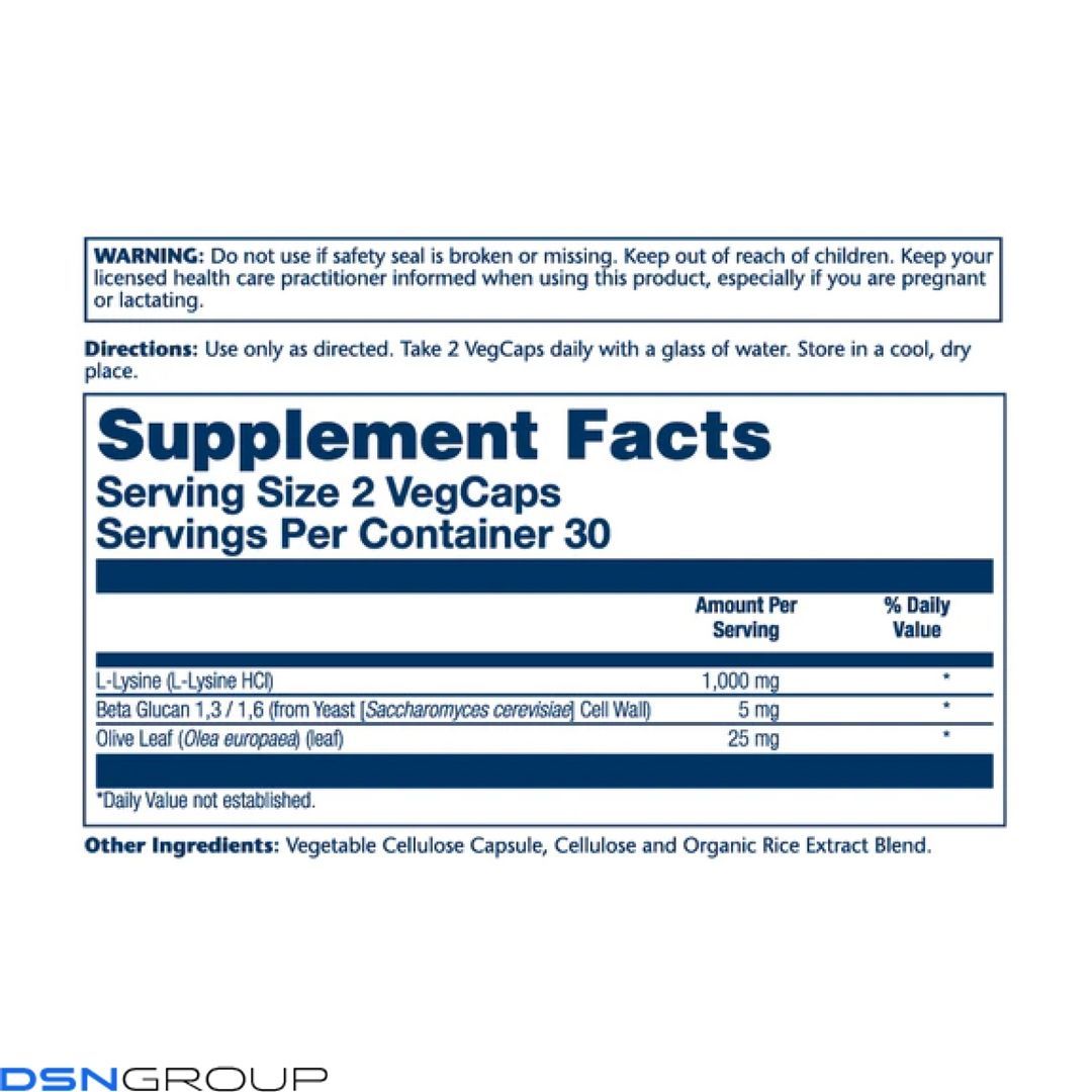 L-Lysine with Beta Glucan 1000mg - 60 vcaps