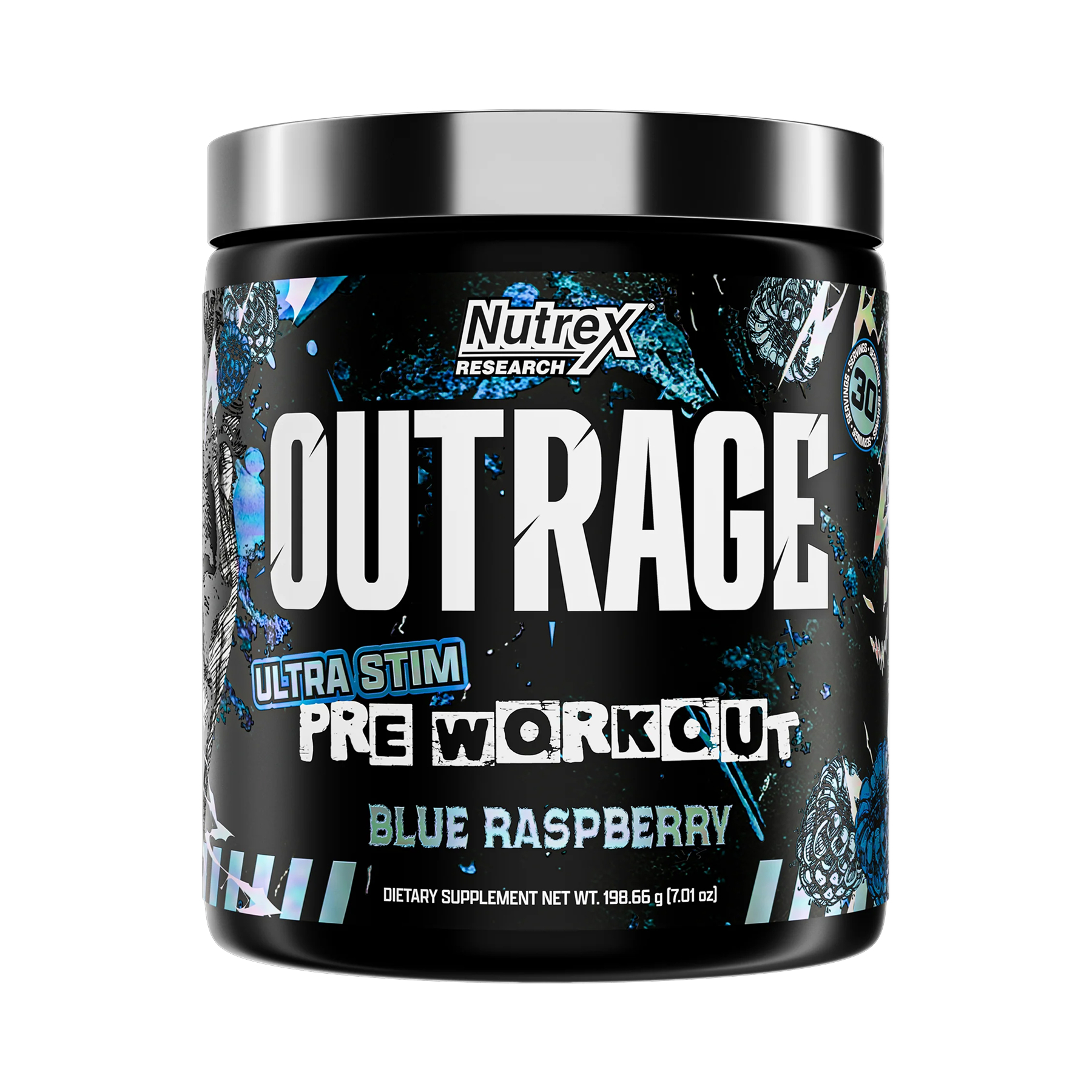 Передтренувальний комплекс Nutrex Outrage, Blue Raspberry, 30 порцій