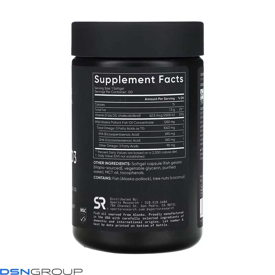 Omega-3 Fish Oil Alask Omega 1250mg + D3 2500IU - 120 softgels 2023-10-6182 фото Omega-3 Fish Oil Alask Omega 1250mg + D3 2500IU - 120 softgels