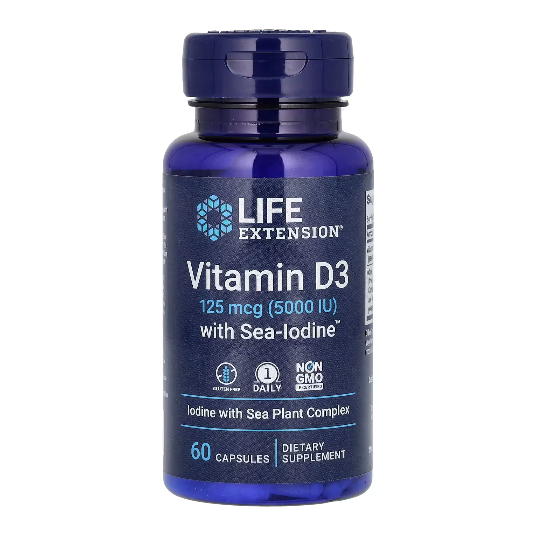 Вітамін D3 5000 МО з морським йодом Life Extension Sea-Iodine, 125 мкг, 60 капсул